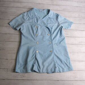 Crest Vintage Women's Blue Tunic Smock Top Size M Retro Diner Cafe Waitress